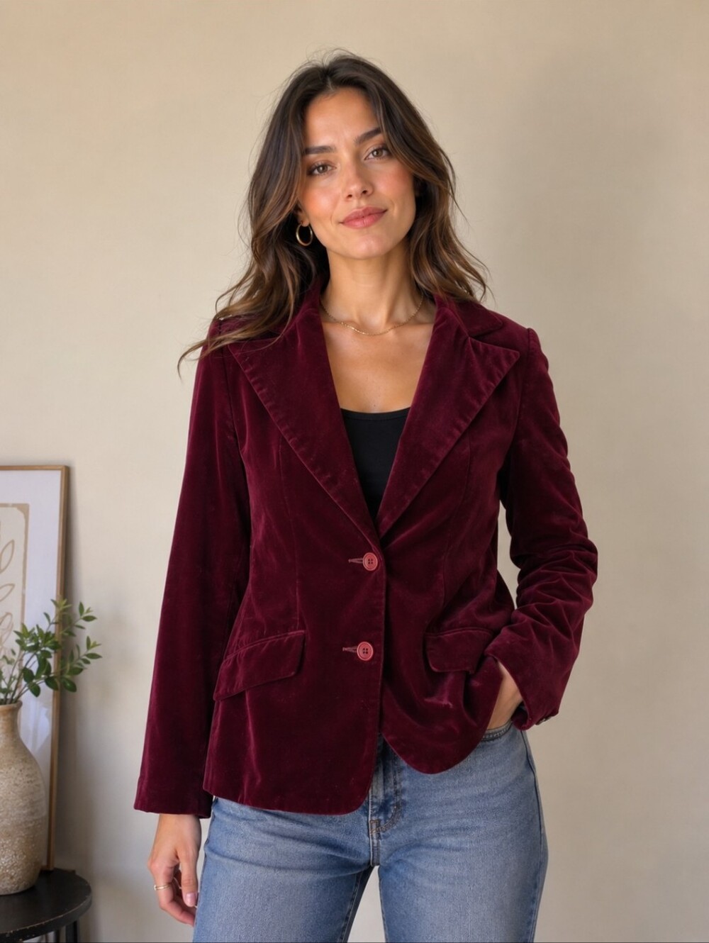 Vintage Leslie Fay Personal Burgundy Velvet Blazer Jackey Size Medium Y2k